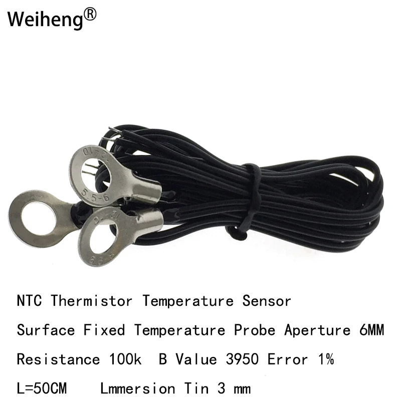 1pcs 100k Resistance B Value 3950 NTC Thermistor Sensor Surface Fixed Temperature Probe Aperture 6MM Error 1%  L=50CM Tin 3MM