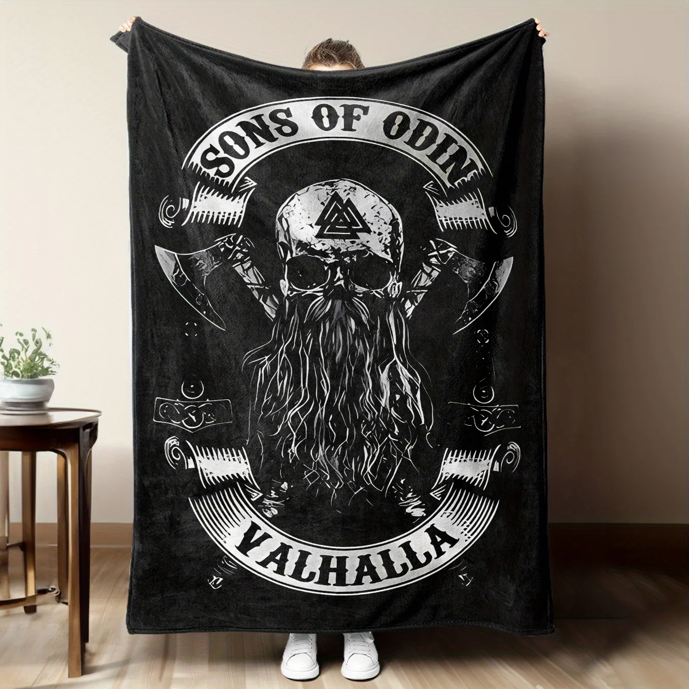 Ultimate Viking Sons of Odin Valhalla Skull Art Throw Blanket Plush Fleece Throw for Gaming Decor Men's Man Cave Mythology Gift