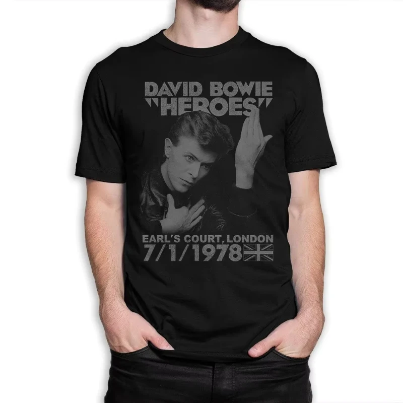 David Bowie Hero Retro T-Shirt, gemustertes Kurzarm-Shirt für Herren, lockere Passform, Paar-Shirt, Frühling/Sommer Streetwear, Oversize-Oberteil