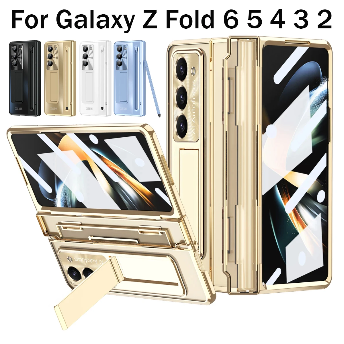 

Plating Clear Hinge Case For Samsung Galaxy Z Fold 6 5 4 3 2 360 Full Screen Protector Film Shockproof Transparent Folding Cover