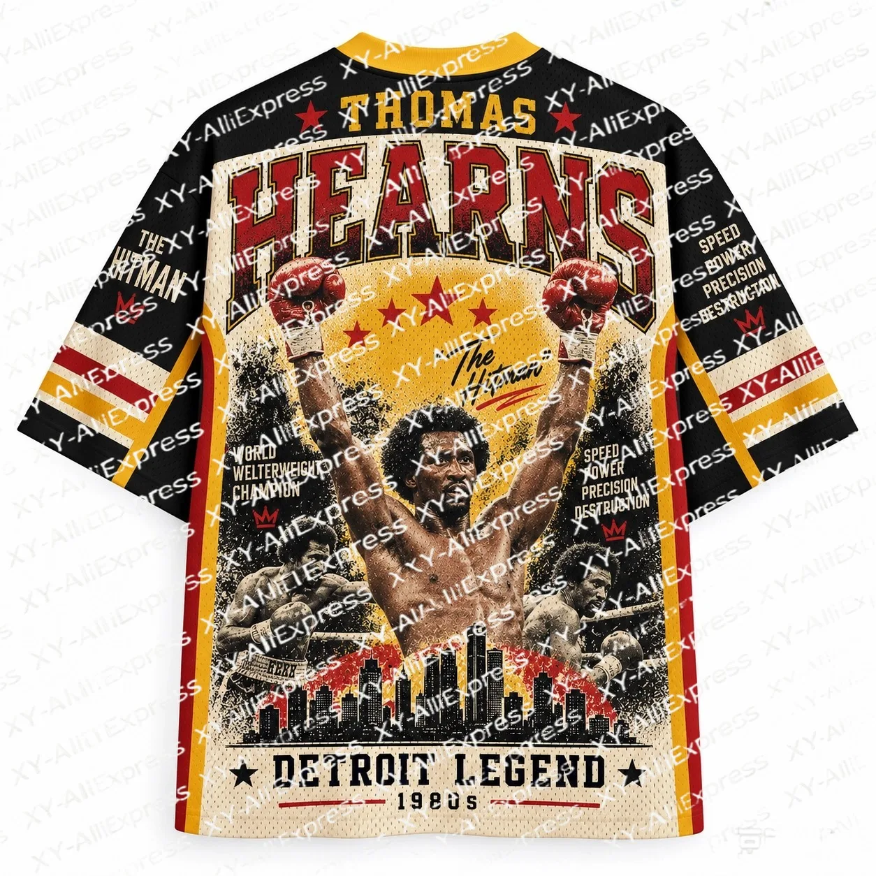 Men's Retro Boxing Legend Jersey T-Shirt Vintage Champion Fighter City Skyline Art Print Quick Dry Breathable Streetwear