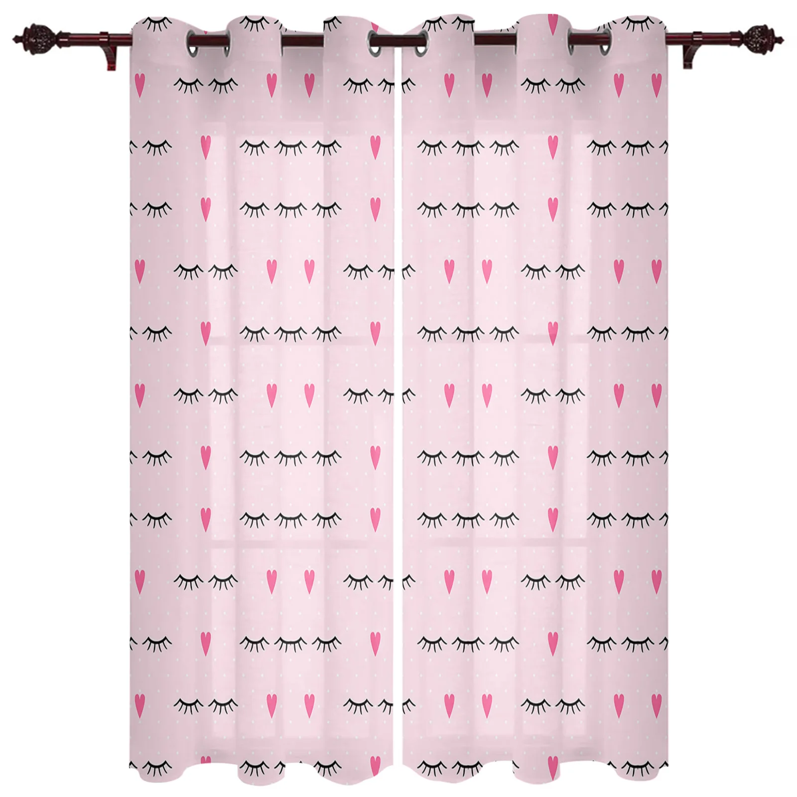 Pink Eyes Eyelashes Love White Spots Childrens' Room Curtain Hall Living Room Window Curtain Gift Fabric  Large Finished Curtain