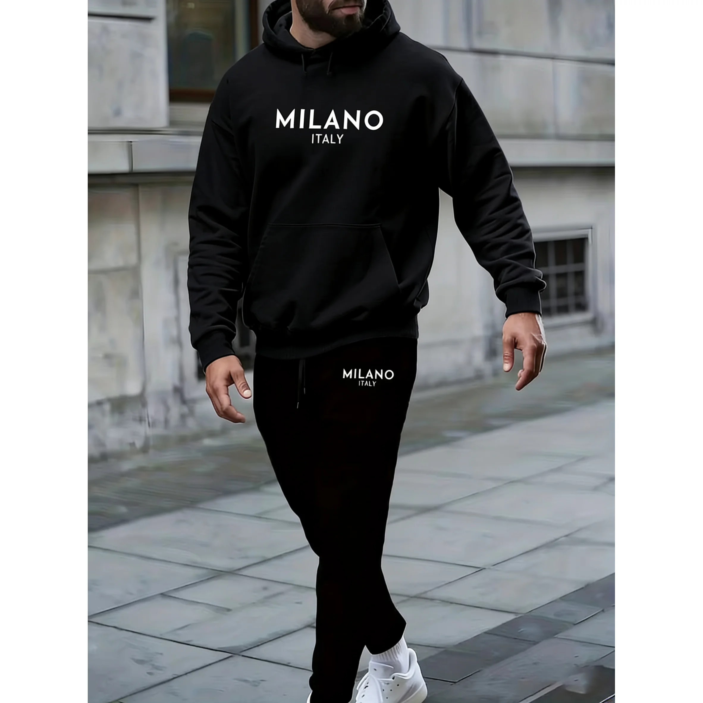 2025 Fashion New Men's Sports Set Printed with Letters Autumn and Winter Warmth Set Oversized Men's Sweatshirt and Pants
