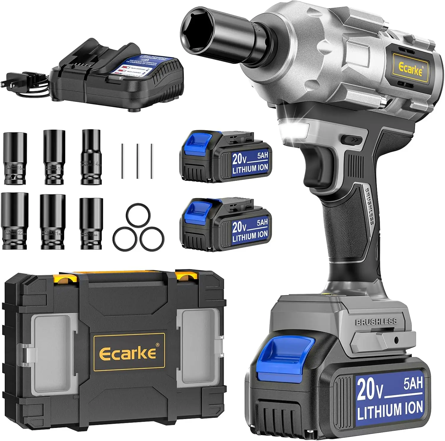 

Cordless Impact Wrench 1/2 inch for Dewalt Battery, 900FT-LBS (1200N.m) Brushless Electric Impact Gun Includes LED Work Light, 2