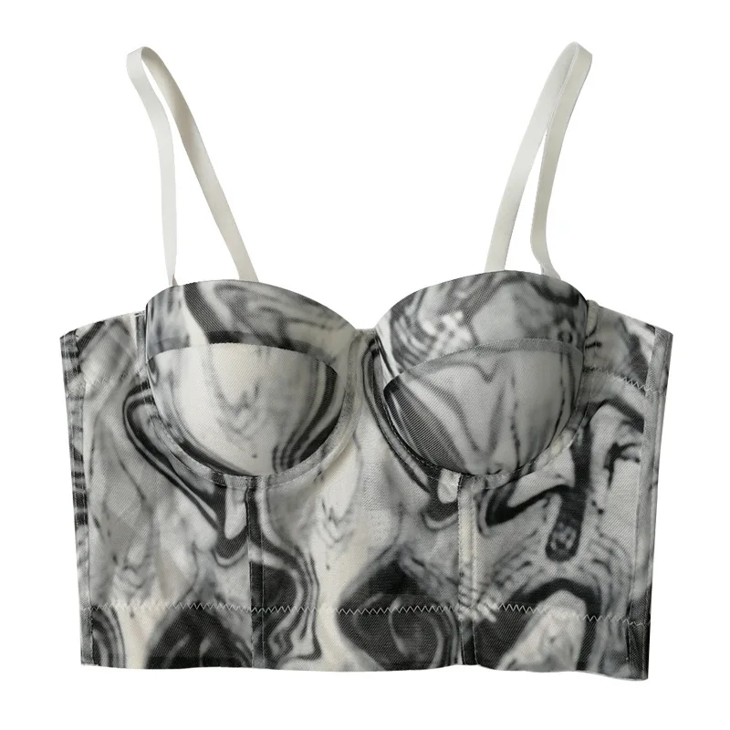 Women's Summer Sling Ink Painting Gradient Printing Camisole Backless Vest with Chest Pad Tube Top