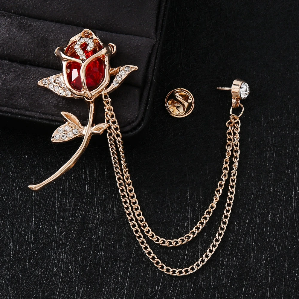 Elegante Blume Strass Brosche Quaste Kette Anstecknadeln für Frauen und Männer Anzug Hemd Abzeichen Modeschmuck Zubehör