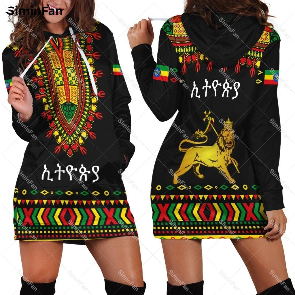 Ethiopian Lion 3D All Over Printed Women Hoodie Dress Female Pocket Hooded Pullover Dresses Spring One-Piece Casual Streetwear-1