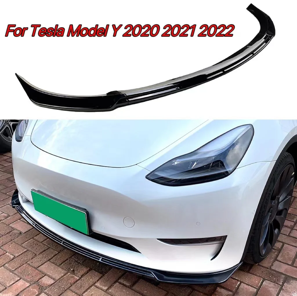 

For Tesla Model Y 2020 2021 2022 Front Bumper Spoiler Lip Splitter Guard Board Hihg Quality ABS Glossy Black Carbon Fiber