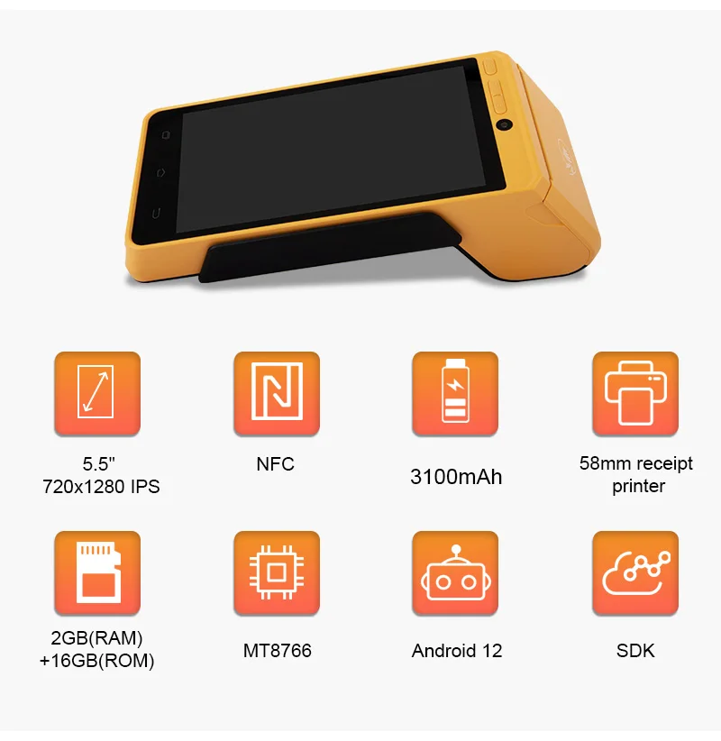 Hot Sale 5.5 Inch Pos Machine 8 Core WIFI BT 5.0 Wireless Mobile Pos Terminal Restaurant 58mm Thermal Printer Pos Systems