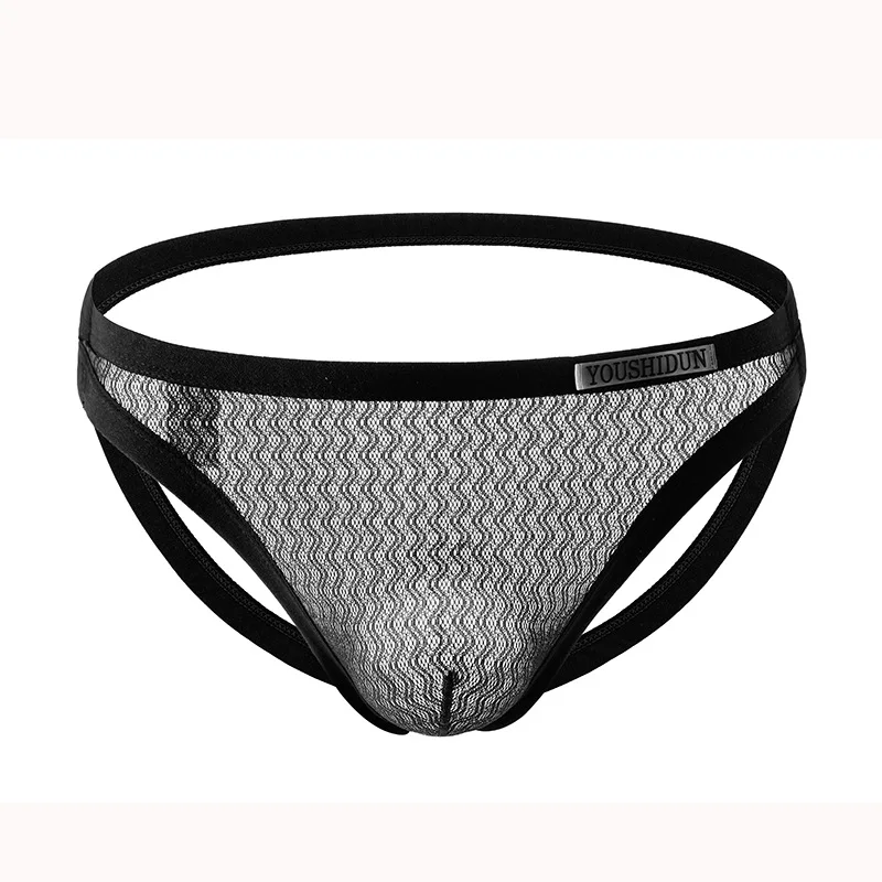 Men\'s Thongs String Homme Underwear Sexy Double Thongs Ultra-Thin Backless Jockstrap Mesh Transparent High Fork Panties