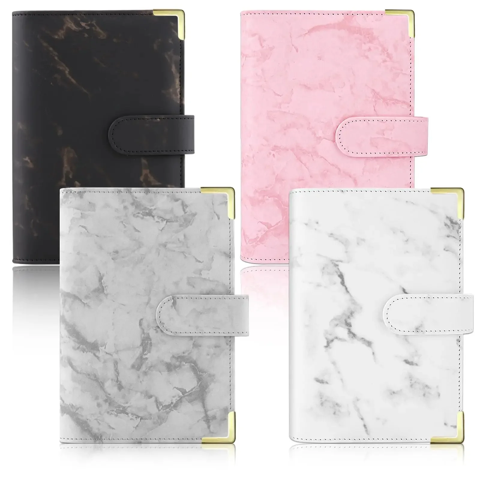 A6 PU Leather Marble Notebook Binder Budget Planner Money Organizer for Cash Savings Zipper Envelope Pockets Stickers