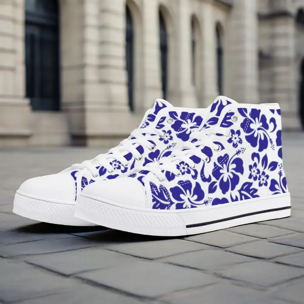 

Customizable Blue and white porcelain pattern vulcanized shoes classic high-top canvas shoes casual sneakers denim shoes