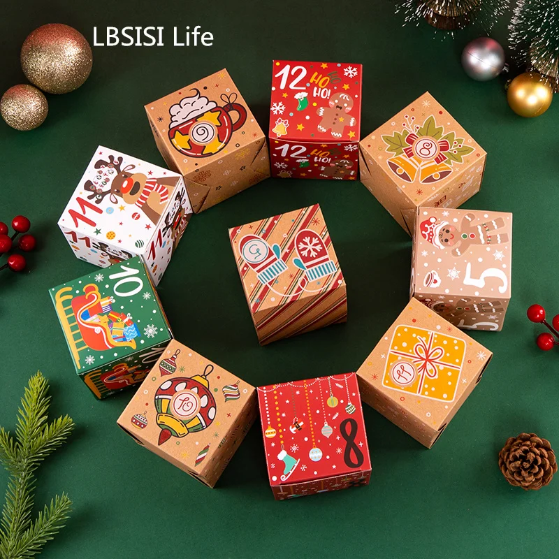 

LBSISI Life-Kraft Paper Gift Boxes for Kids Candy Chocolate Cookie Food Packaging New Year Event Party Wedding Christmas 24Pcs