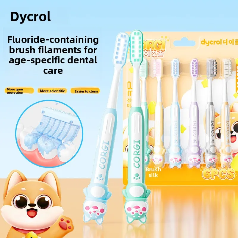 Children's toothbrush with fluoride bristles 6-12 years old, soft bristles cleaning, cute cartoon toothbrush cleaning baby teeth