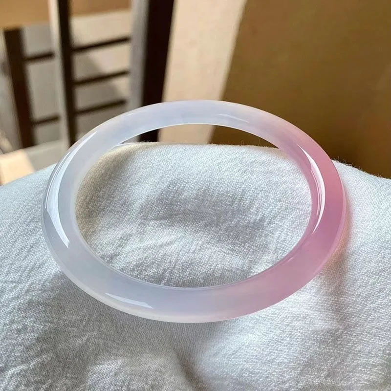 

New Cherry Blossom Powder Half White Half Pink Agate Chalcedony Bracelet