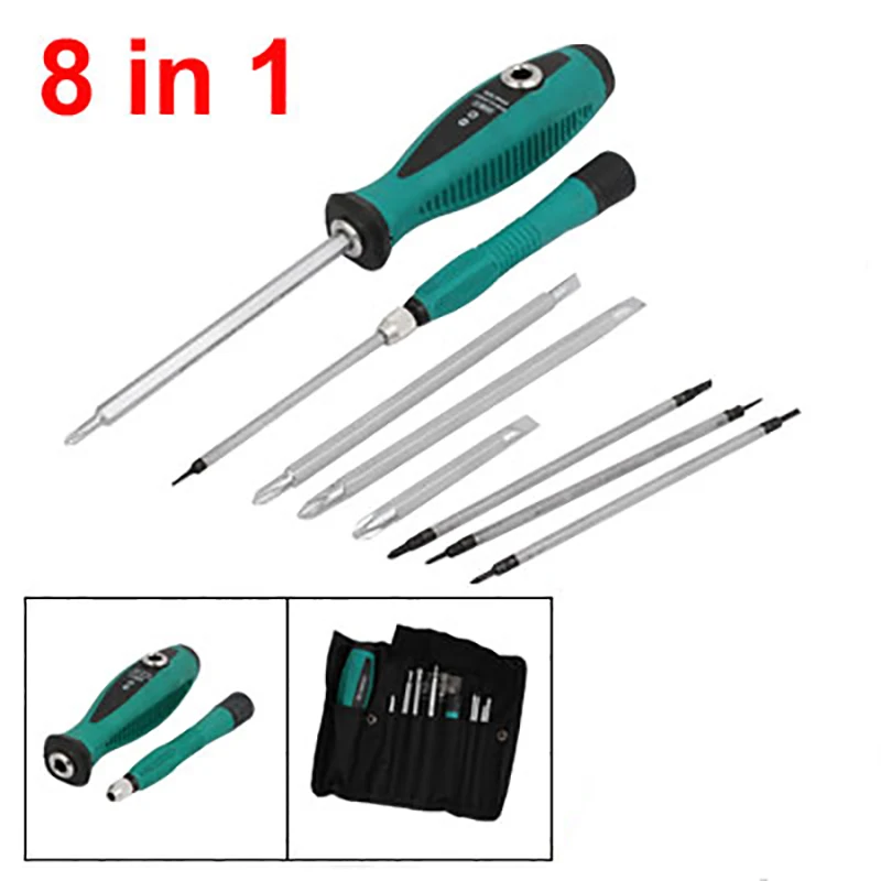 

8 in 1 Phillips Slotted Torx Double Head Hex Shank Screwdriver Set Multifunction Screw Driver with 2 Handles Repairing Hand Tool