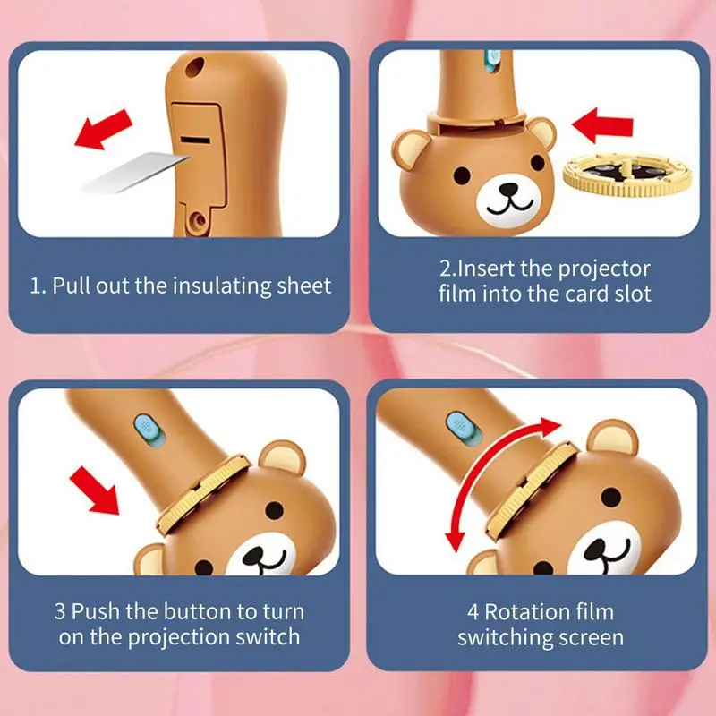 Cartoon Bear Shape Projector Flashlight Educational Toy Baby Lantern Fairy Tale Book Projection Lamp Children Learning Toy Gift