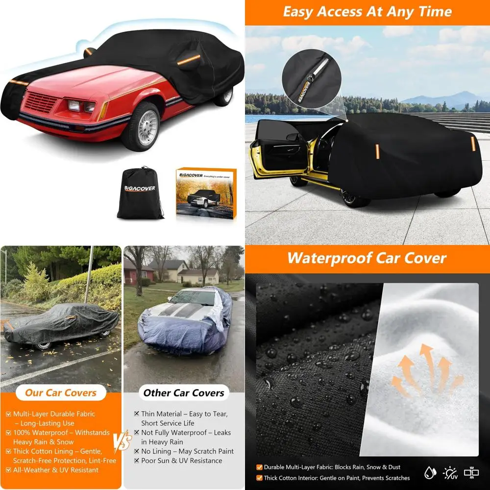 

Waterproof Outdoor Full Car Cover for 1979-1993 Ford Mustang, 210D Oxford Cloth and Cotton Blend, Zippered Windproof Design