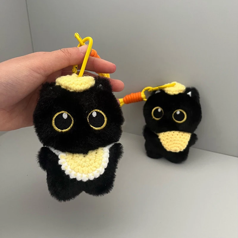 Porte-clés en peluche chaton noir grinçant, poupée en peluche chat de dessin animé, mignon sac pendentif sac à dos suspendu, décoration cadeaux