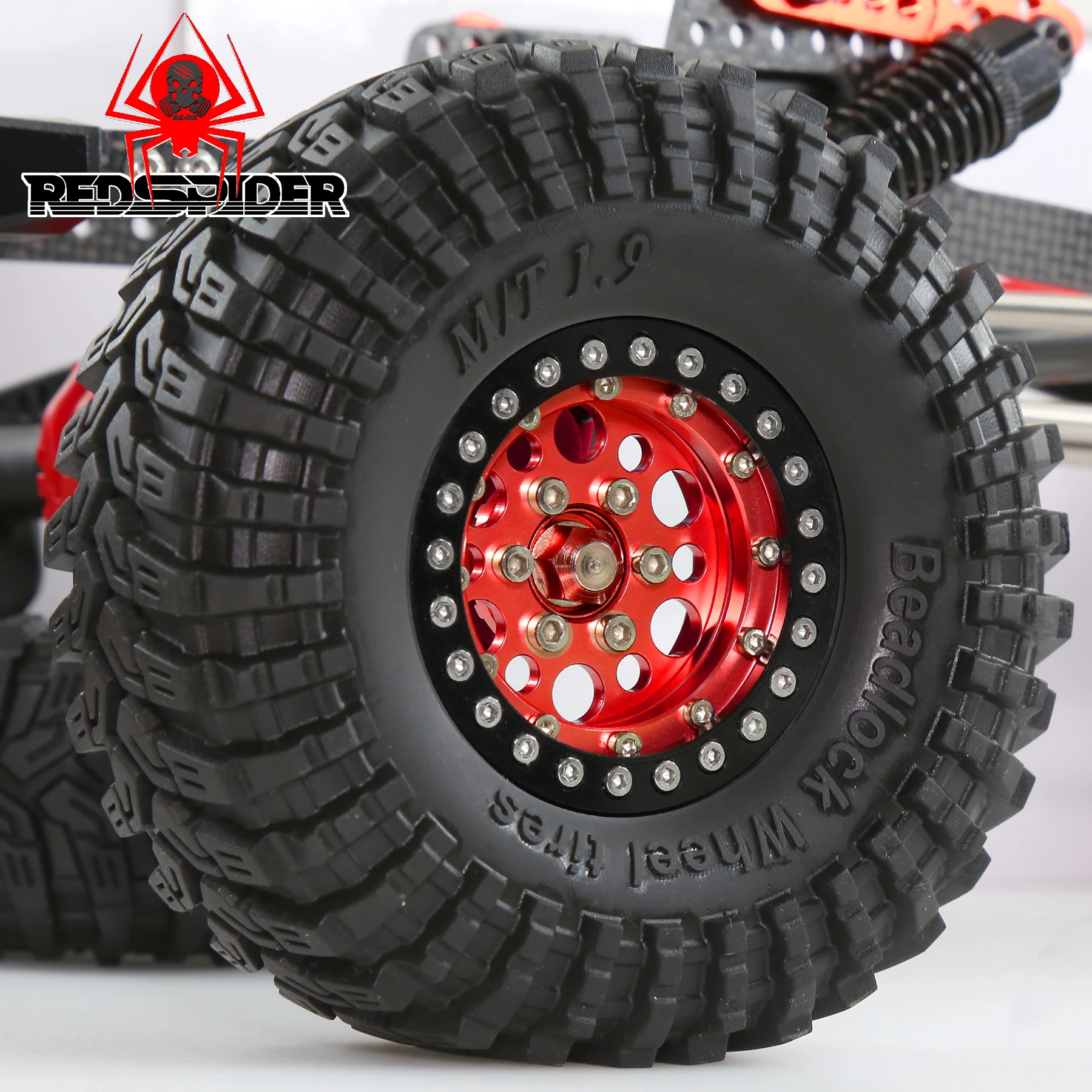 RED SPIDER 1.9 inch Rubber Beadlock Wheel Tires w/ Sponge for Axial AXI03004 Capra 1/10 RC Car Monster Truck Upgrade Parts
