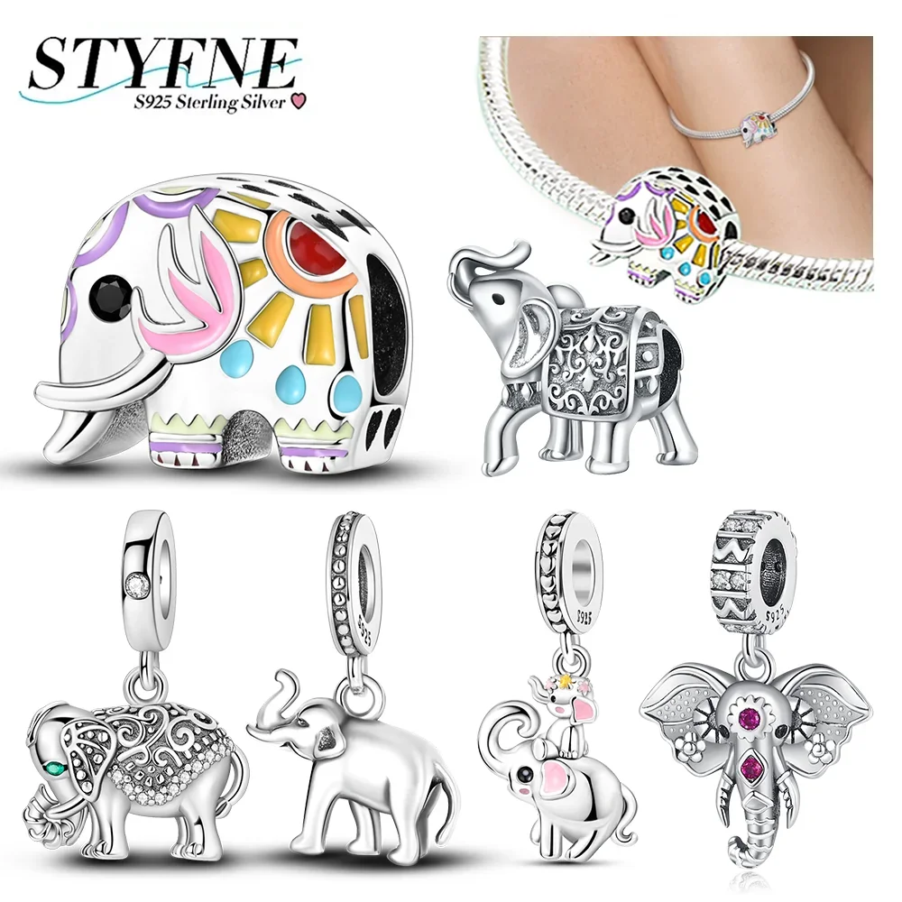 Exquisite Charms aus 925er-Sterlingsilber, Zirkon, Elefant, Eichhörnchen, Tiger, Perlen, passend für Original-Armbänder, DIY-Schmuck, exquisites Geschenk