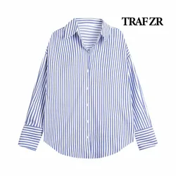 TRAF ZR Minimalist Shirts Basic White Shirt Women's Blouses 2024 Trend Korean Style Women Summer Vintage Long Sleeve Blouse