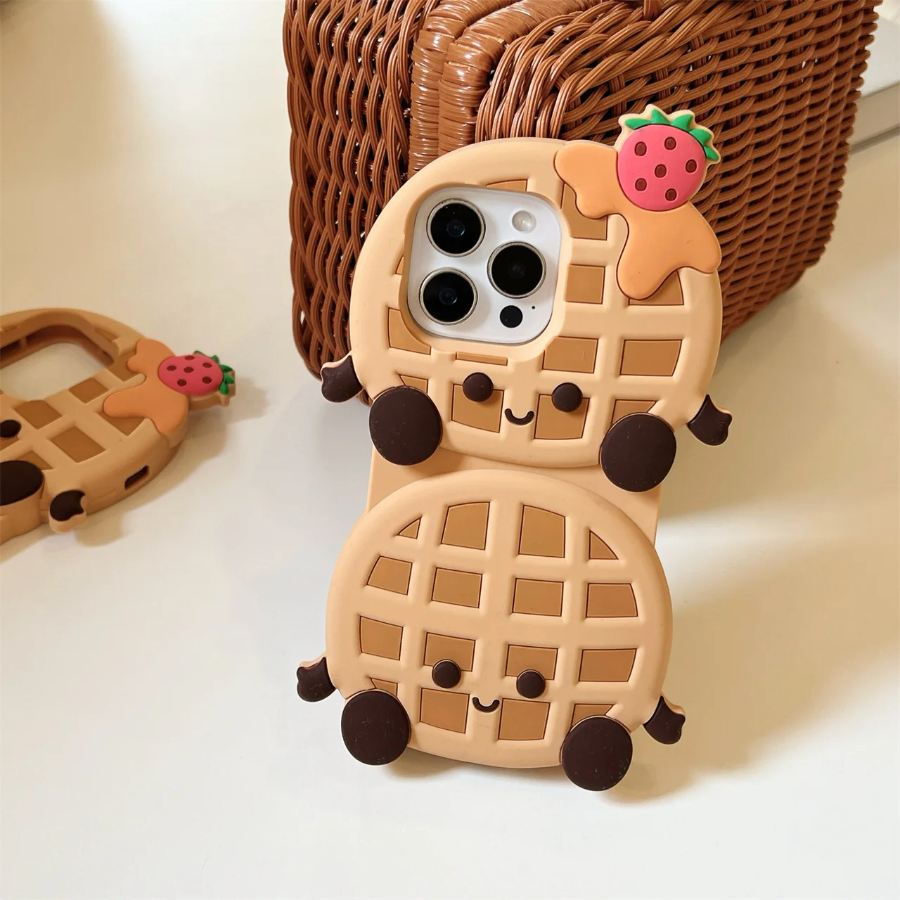 

Breakfast-Themed Squishy Belgian Waffle Cartoon Creativity Silicone Phone Case For iPhone 12 13 14 15 16 Pro Max Anti Drop Case