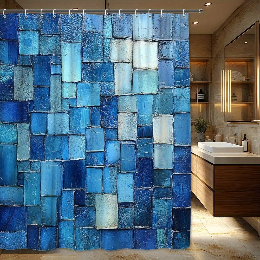 

Синяя мозаичная плитка, дизайн занавески для душа, моющаяся грязеотталкивающая насадка для душа, водонепроницаемая полиэстеровая занавеска для ванны для домашнего декора