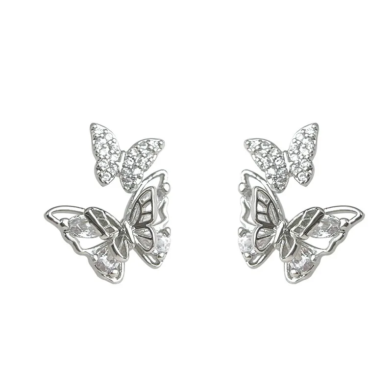 Butterfly Stud Earrings Openwork Shiny Zirconia Silver Plated Alloy Dainty Classic Modern Stylish Commute Jewelry for Women