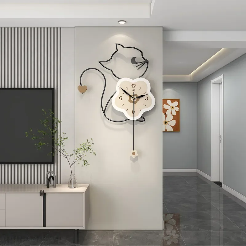 for Custom Cat Decorative Wall Clock Modern Simple Creative Timepiece for Living Room Dining Room Entrance Home Decoration