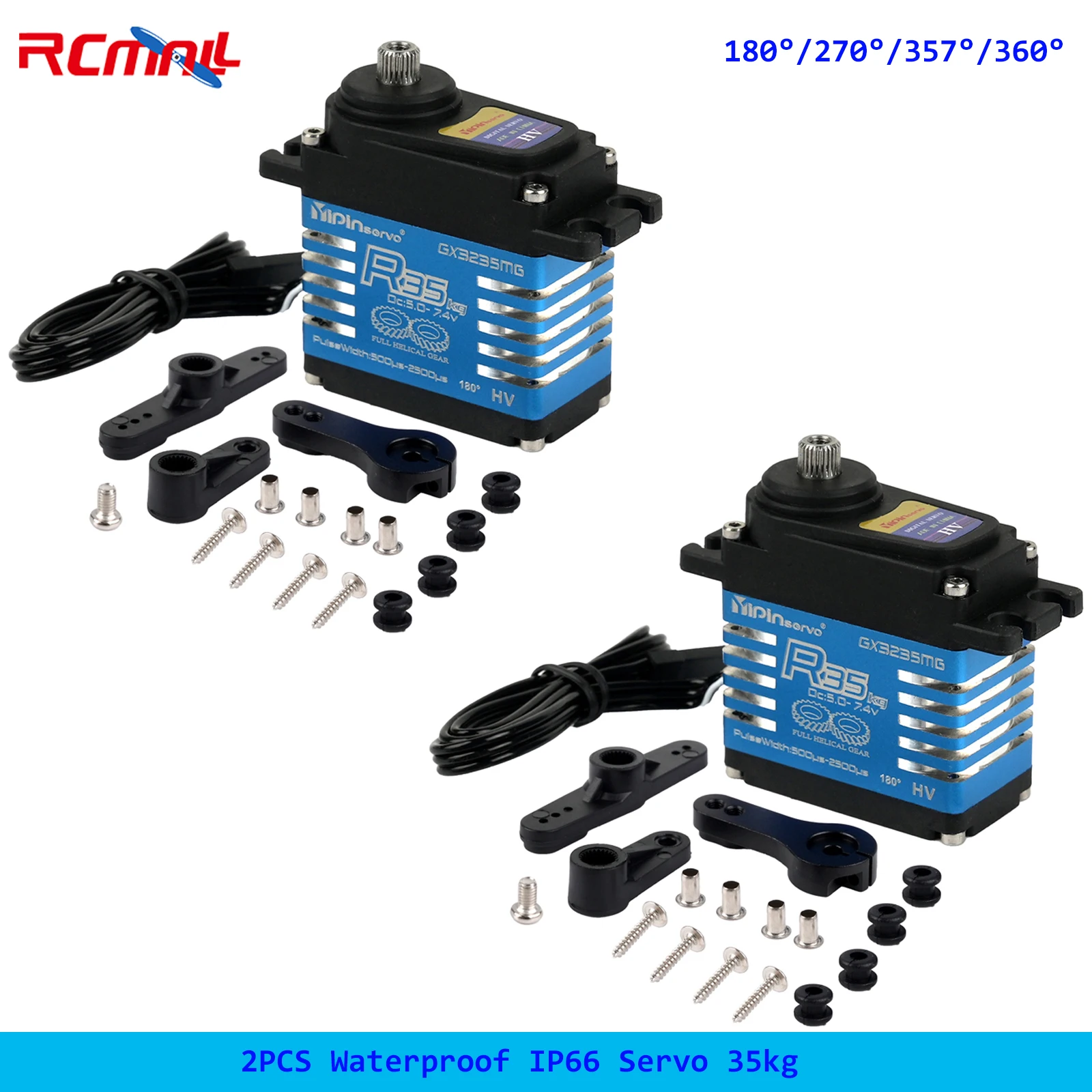 2PCS Waterproof IP66 Servo 35kg All Metal Gear Digital Servo for RC Car 1/8 1/10 Remote Control Toy Robot Crawler 180° 270° 360°