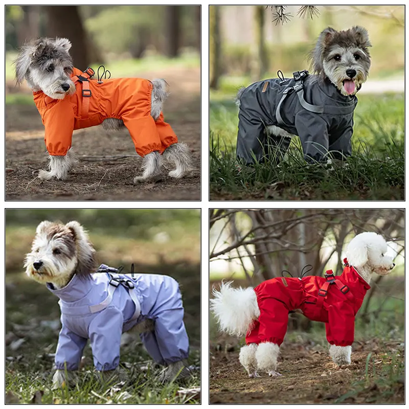 Dog Raincoat With Harness Waterproof Jacket for Small Dogs Adjustable Reflective Dog Rain Overalls Four legged raincoat Pet Rain