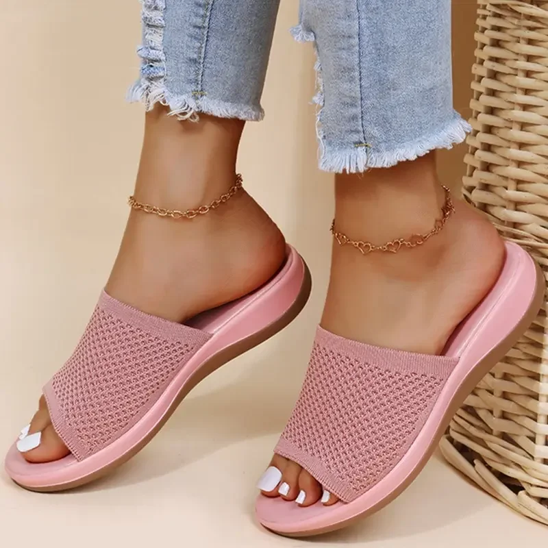 Summer Women Flat Sandals Casual Mom Indoor Sandals Women Elastic Force Outdoor Slipper Summer Sandals for Beach Zapatos Mujer