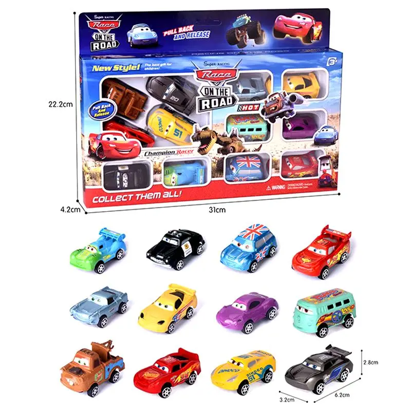 12pcs/set Disney Pixar Cars Back Force Lightning Mcqueen Jackson 6cm Storm Mater Model Car Accompanying Toys Kids Birthday Gifts