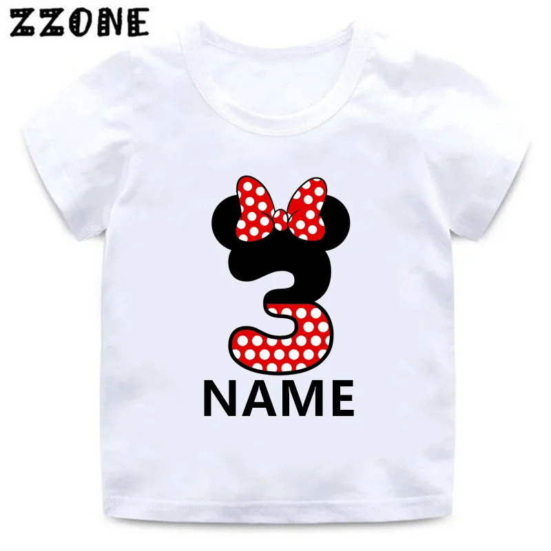1 2 3 4 5 6 7 8 9 Years Birthday Cartoon Mouse Bow Girls T shirt Funny Children Clothes Kids Baby Boys T-shirt Present,HKP2626