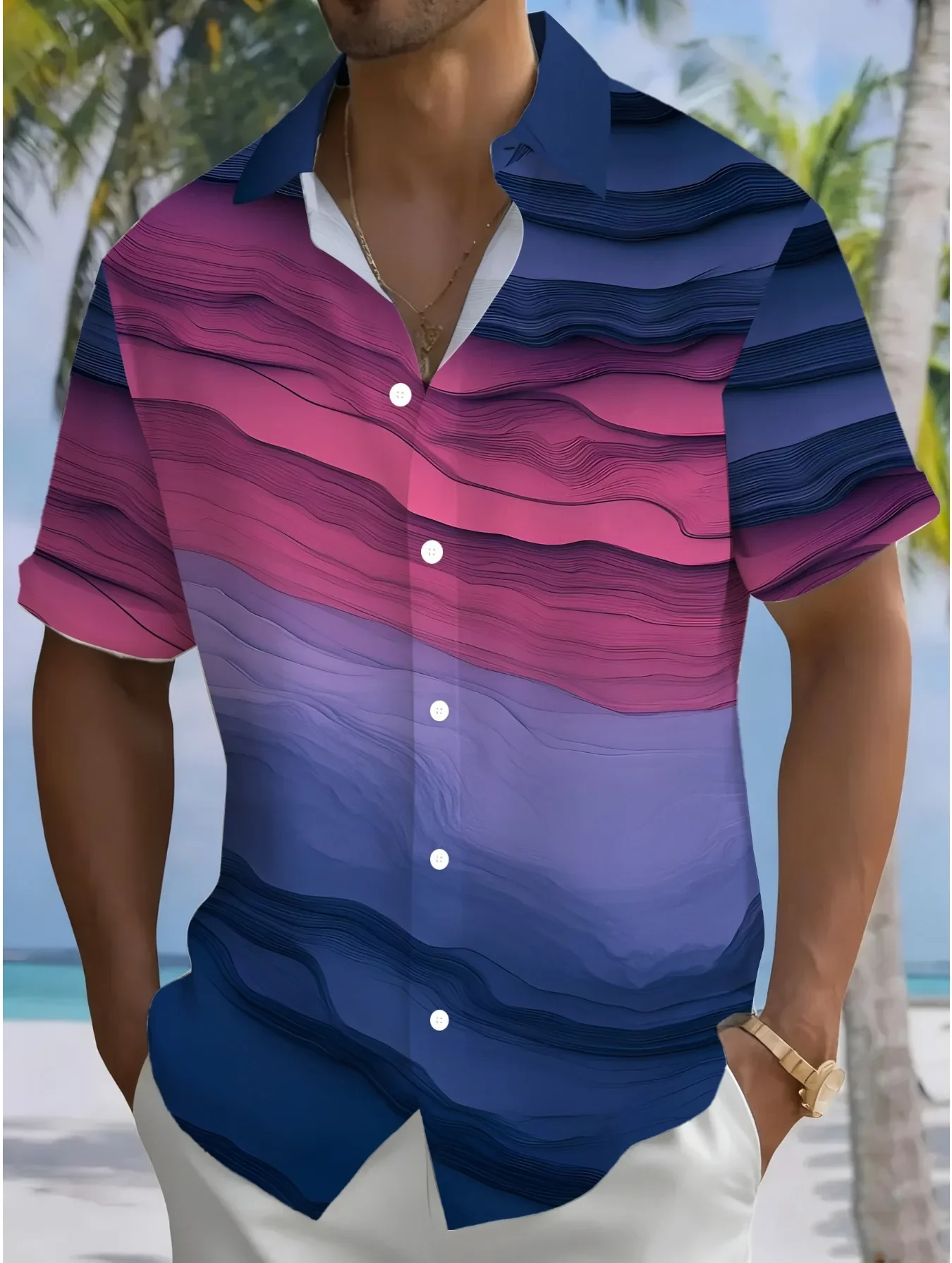 Summer High Street Fashion Men's Hawaiian Shirt Man Short Sleeve Loose Print Casual Beach Party Street Style Tops