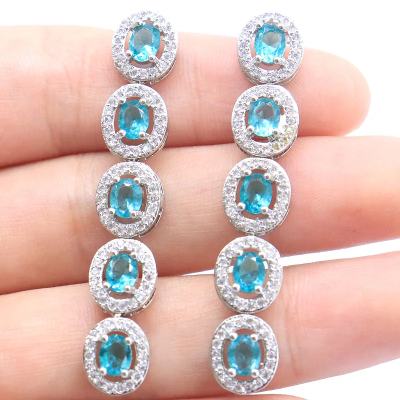 

50x8mm Multi Color 7.4g Green Peridot Tanzanite Blue Topaz Citrine CZ Women Blue Topaz Silver Earrings