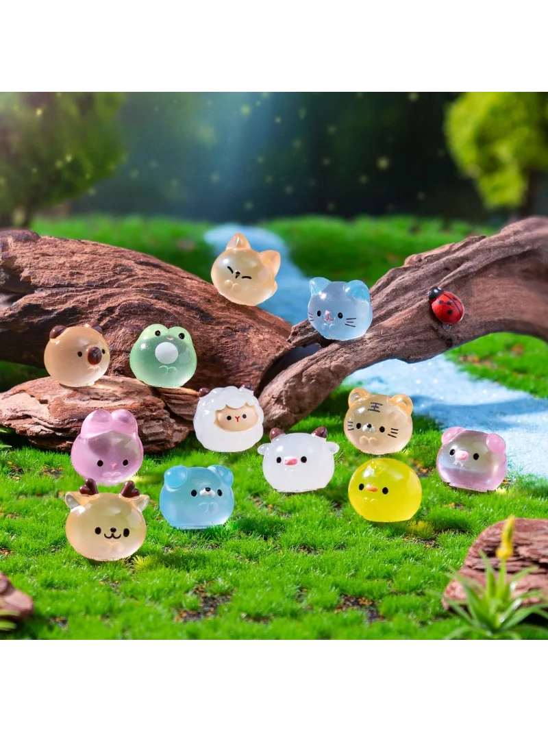 Mini Figurine lumineuse en résine, 24/12 pièces, Animal grenouille tigre, brille dans la nuit, figurines miniatures, ornement, accessoires de jardin féerique