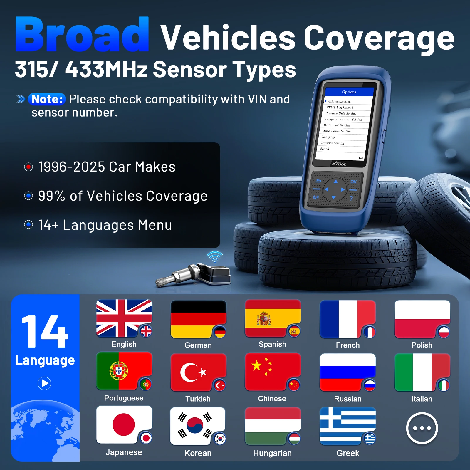 XTOOL TP150 TPMS Programming Tools For 315Mhz & 433Mhz Sensors Tire Pressure Reset Tool Sensor Activation Lifetime Free Update