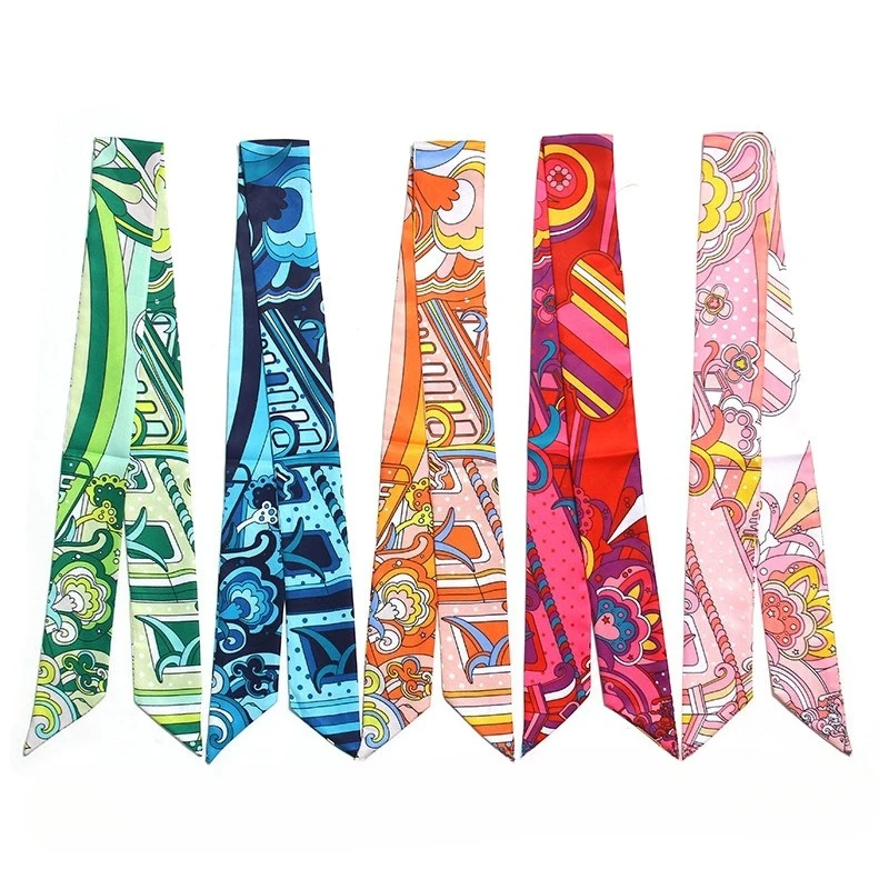 

Новый Радужный шелковый шарф, роскошный брендовый шарф, женский узкий мешок, шарф для волос, платок, женская повязка на голову, женская сумка с ручкой, ленты