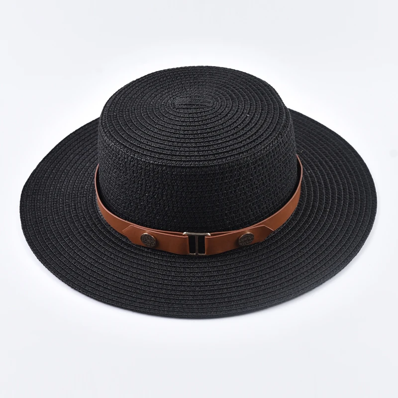 Sommer Damen Strohhut, modischer flacher Reise- und Strand-Sonnenhut, Chapeau Femme – Detail 8
