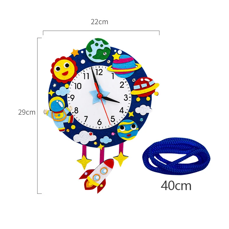 Baby DIY Clock Toys Non-woven Arts Crafts Hour Minute Second Children Cognition Clocks for Kindergarten Hanging Ornaments