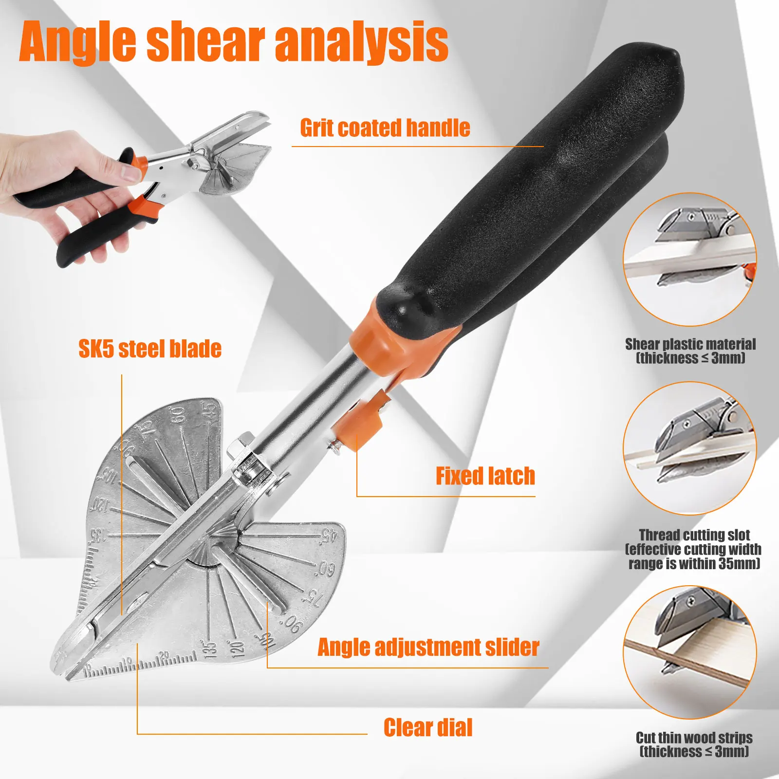 Angle Shear 45-135 Degree Miter Cutter Hand Shear Mitre Scissor Siding Wire Duct Cutter PVC PE Plastic Pipe Hose Scissors Cut