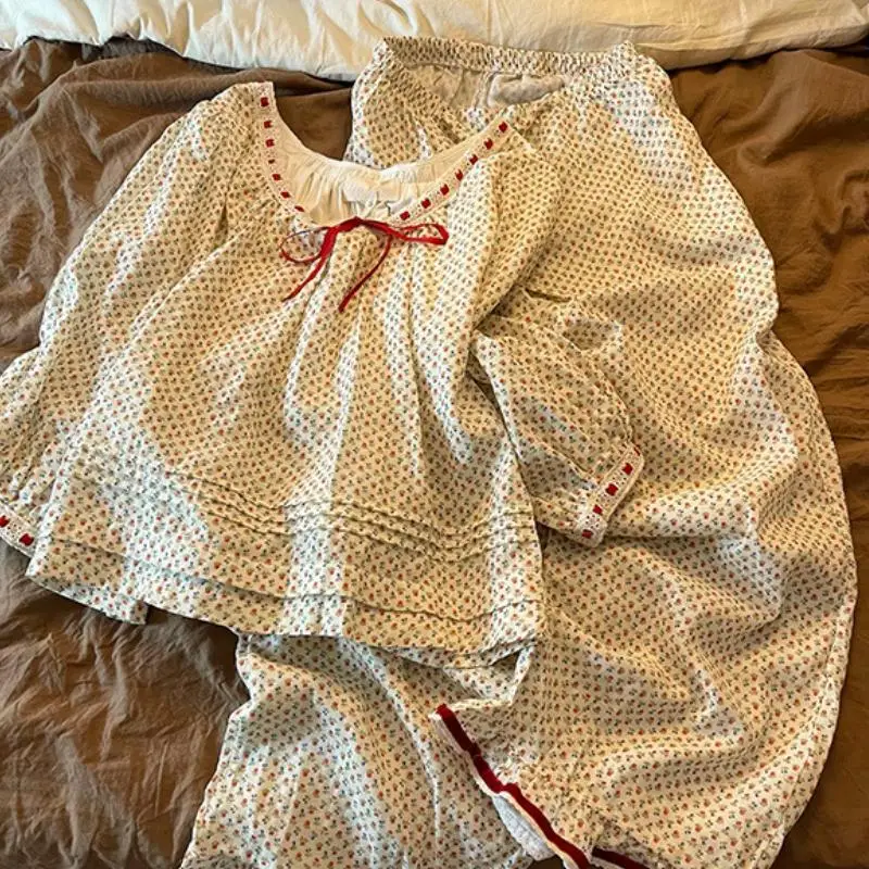 Sweet Lovely Girl Long Sleeved Long Pants Pajamas for Spring and Autumn Teenagers Set for Students Comfortable Home Clothes