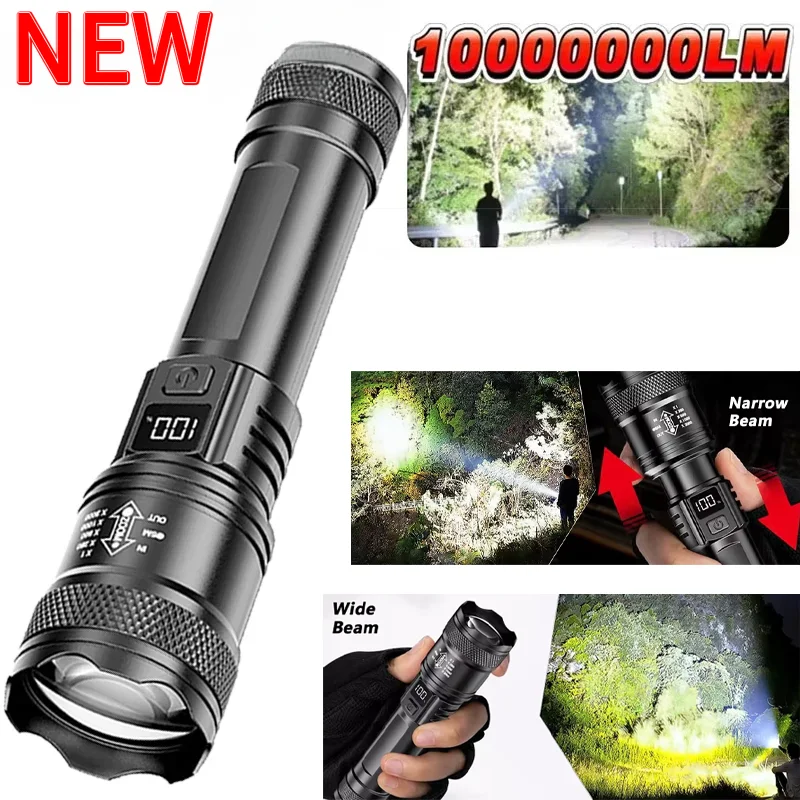 Ultra Bright LED Flashlight 2000LM Type-C Rechargeable Long Range Zoom Tactical Torch Outdoor Emergency Camping Fishing Lantern