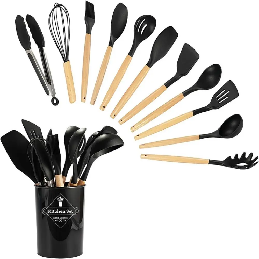 12PCS Food Grade Silicone Cookware Set Heat Resistant Ergonomic Non-Stick Cookware BPA-Free Eco-Friendly Cooking Tools