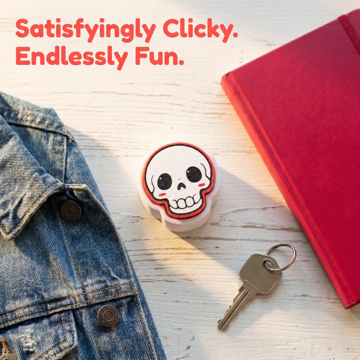 Skull Click Fidget Toy, Halloween Themed Stress Relief Toy，1 Pack 4.9cm 3D Printed Eco-Friendly PLA