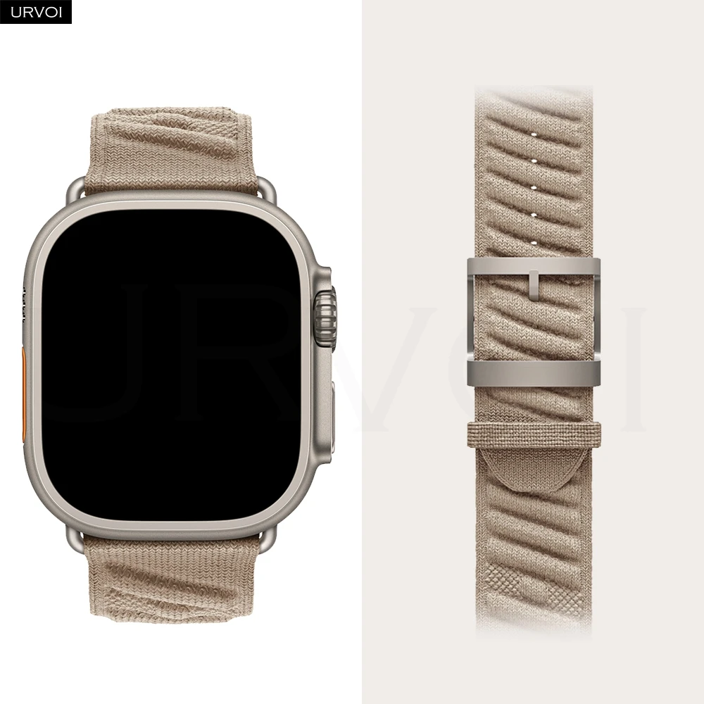 URVOI Sporty En Mer Strap for Apple Watch Ultra 4 3 2 Band Bleu Hydra Nuit Ocean Waves Pattern Polyamide Custom Buckle 46 49mm