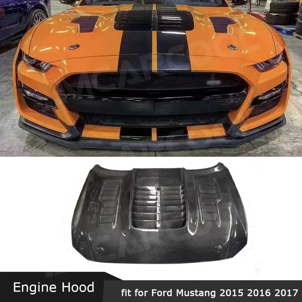 

Carbon fiber Engine Hood Case for Ford Mustang 2015 2016 2017 Auto Car Decorations FRP Unpainted