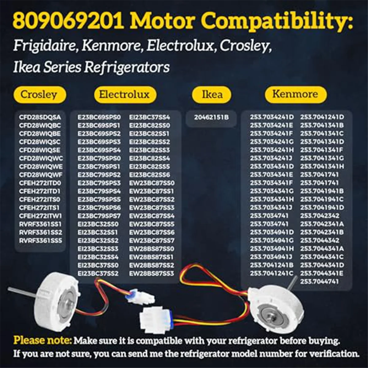 809069201 AP6041795 Evaporator Fan Motor for Frigidaire, Kenmore, Electrolux DGHD2361, 253.70342 4456990, PS11775846